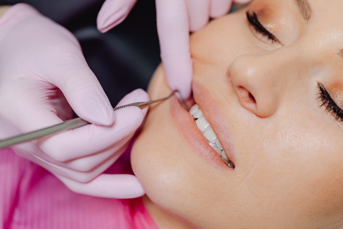 Close-up of a gentle dental check-up and clean
